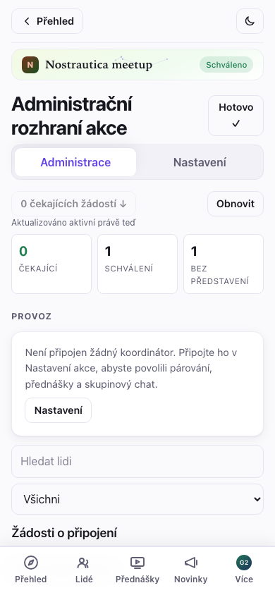 Nostrautica organizer admin screen, with join requests at the top and event posts below.