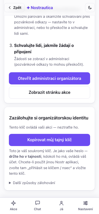 Akce vytvořena — odkaz ke sdílení a kontrolní seznam