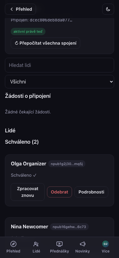 Schválení účastníci
