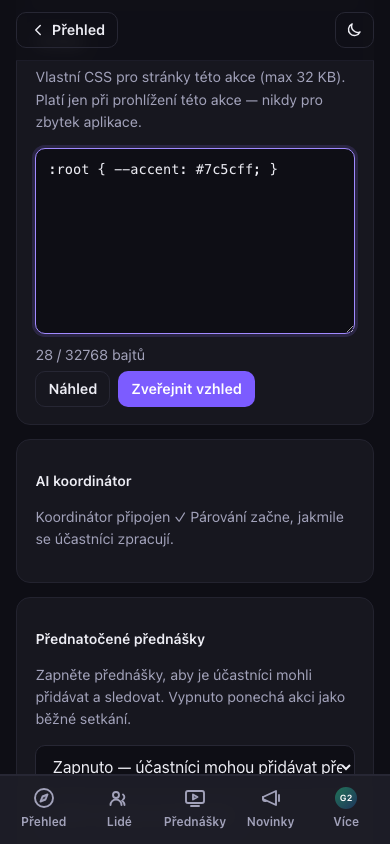 Vzhled — CSS motivu akce se živým náhledem