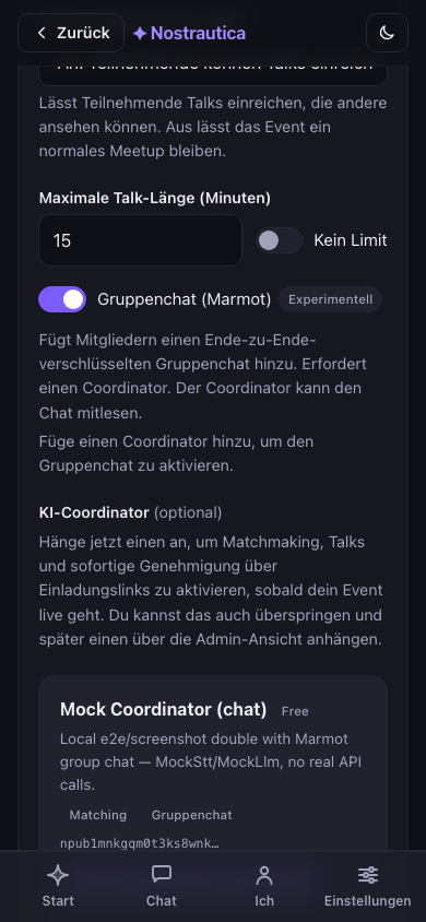 Einen Coordinator im Erstellungsformular auswählen