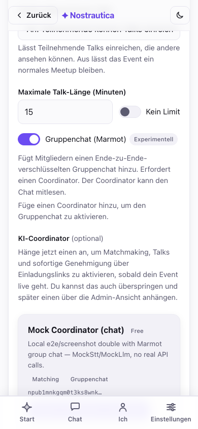 Einen Coordinator im Erstellungsformular auswählen
