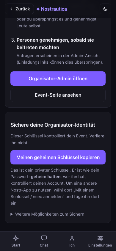Event erstellt: Link zum Teilen und Checkliste
