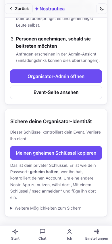 Event erstellt: Link zum Teilen und Checkliste