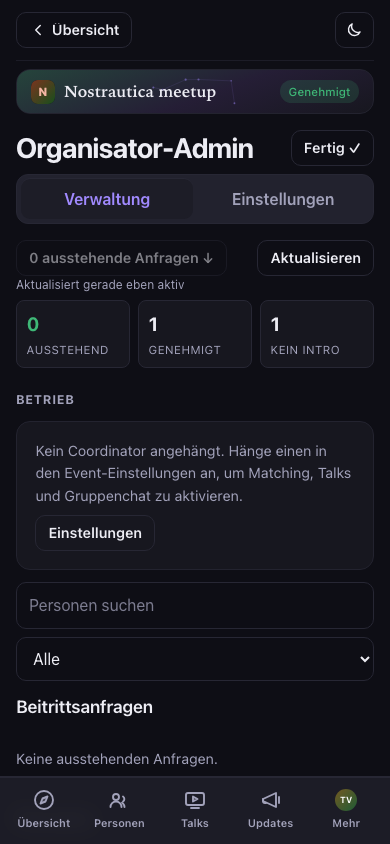 Verwaltungsübersicht, Reiter Verwaltung
