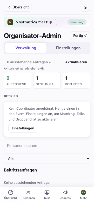 Verwaltungsübersicht, Reiter Verwaltung