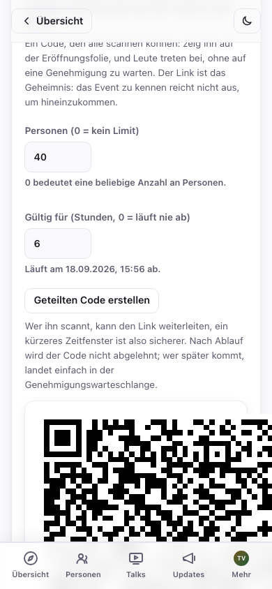 Geteilter Eintrittscode: ein QR-Code für den ganzen Raum