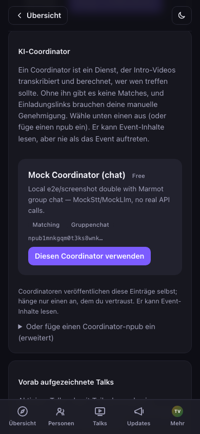 Einen Coordinator aus der Liste auswählen