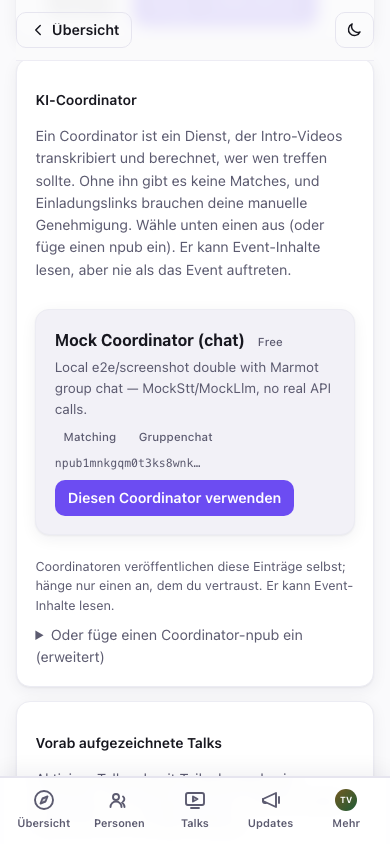 Einen Coordinator aus der Liste auswählen