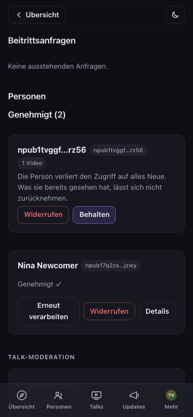 Genehmigte Karte mit der Aktion Widerrufen