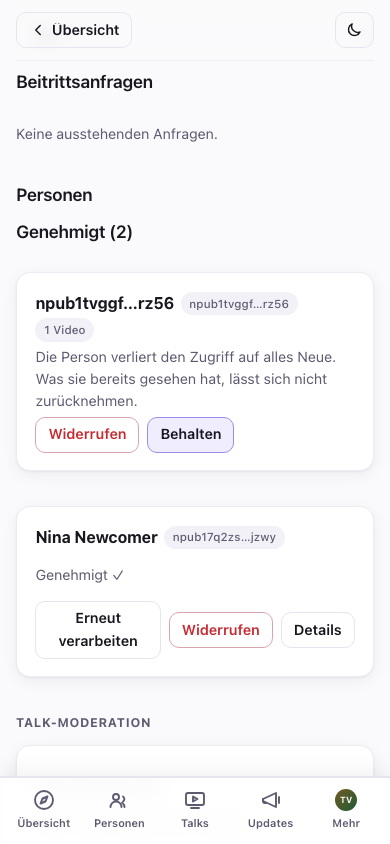Genehmigte Karte mit der Aktion Widerrufen