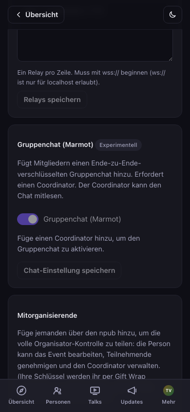 Umschalter für den Gruppenchat in der Verwaltung