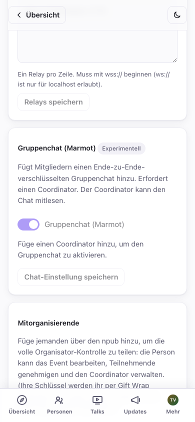 Umschalter für den Gruppenchat in der Verwaltung