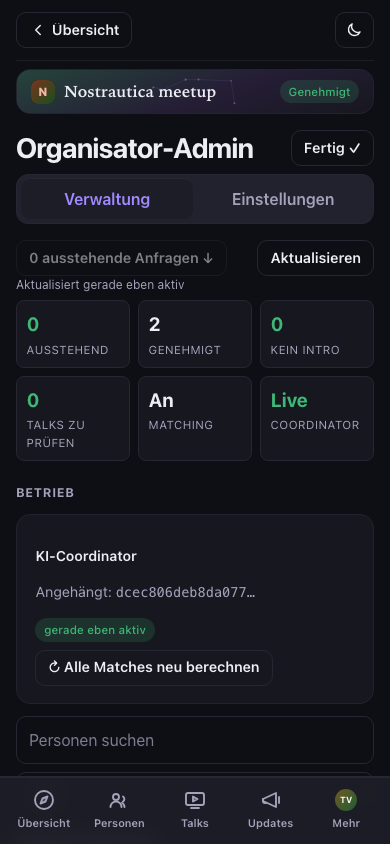 Übersicht der Organisator-Verwaltung