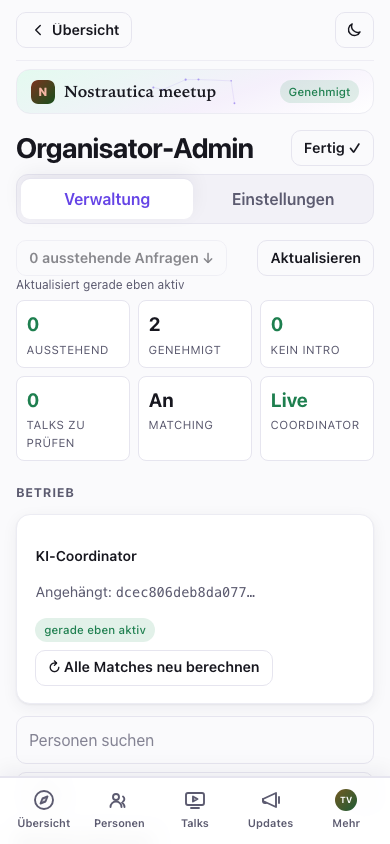 Übersicht der Organisator-Verwaltung