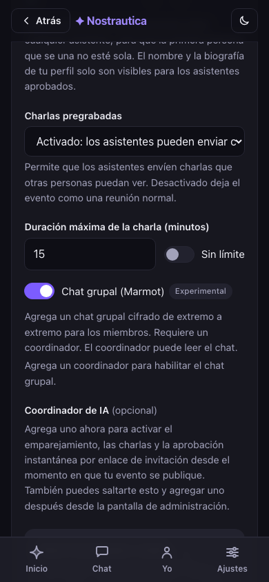 Formulario de creación del evento