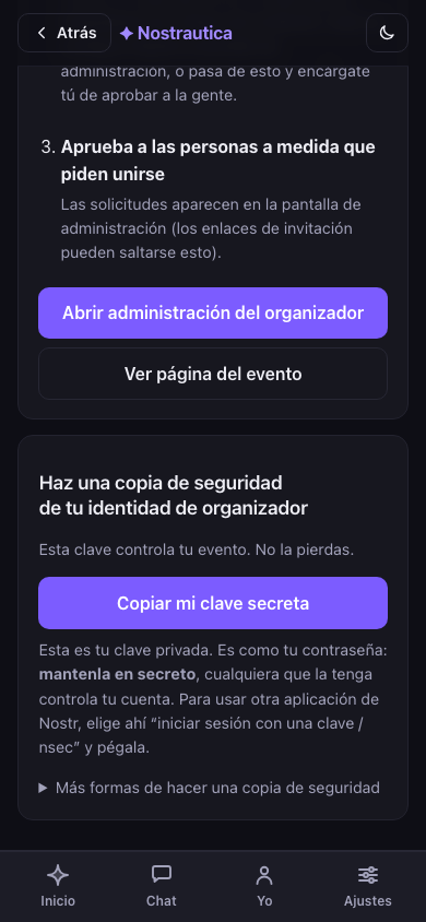 Evento creado: enlace para compartir y lista de verificación