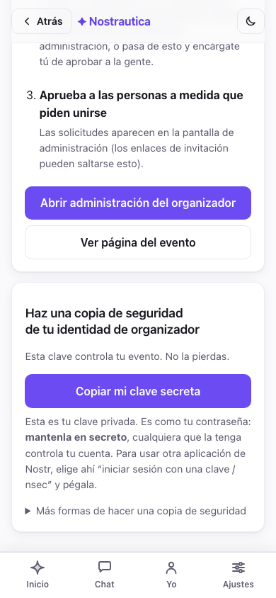 Evento creado: enlace para compartir y lista de verificación