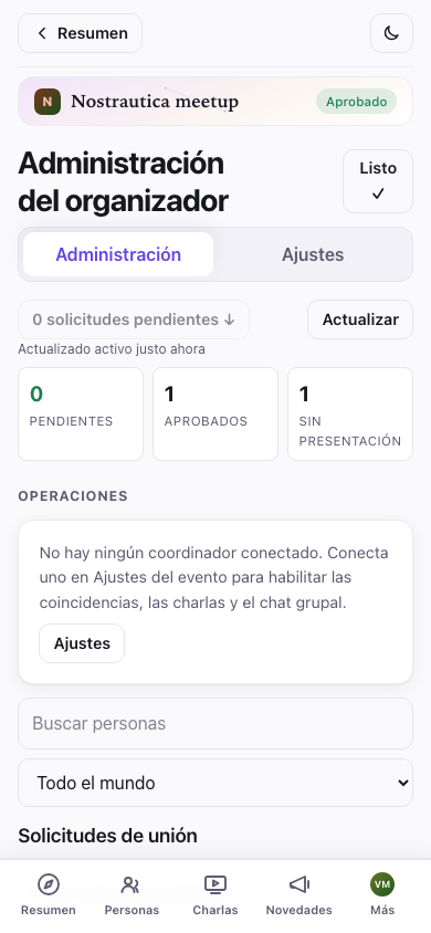 Resumen de administración, pestaña Administración