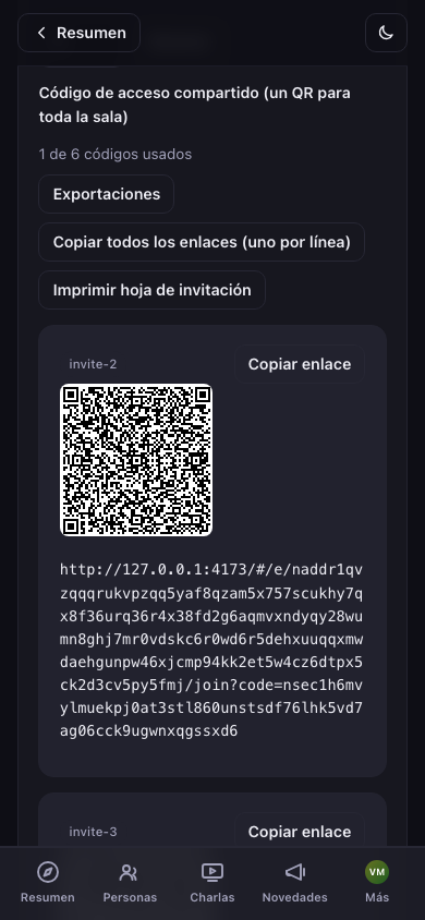Códigos de invitación generados con QR