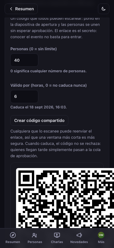Código de acceso compartido: un QR para toda la sala