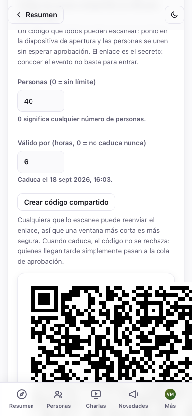 Código de acceso compartido: un QR para toda la sala