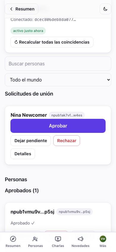Solicitudes de unión pendientes