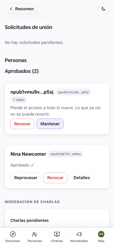 Tarjeta aprobada con la acción Revocar