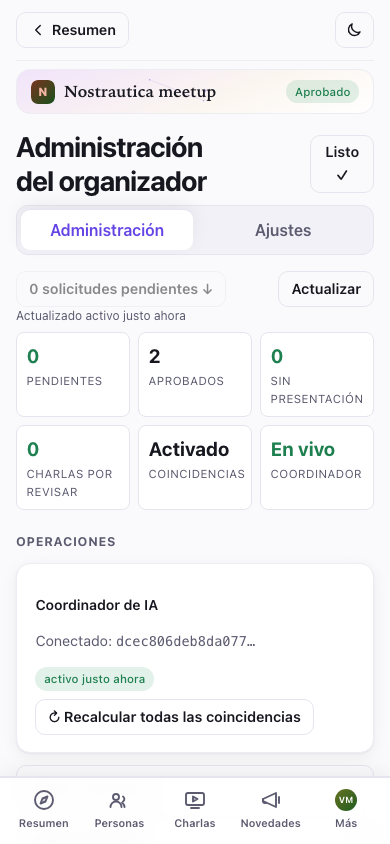 Resumen de administración del organizador