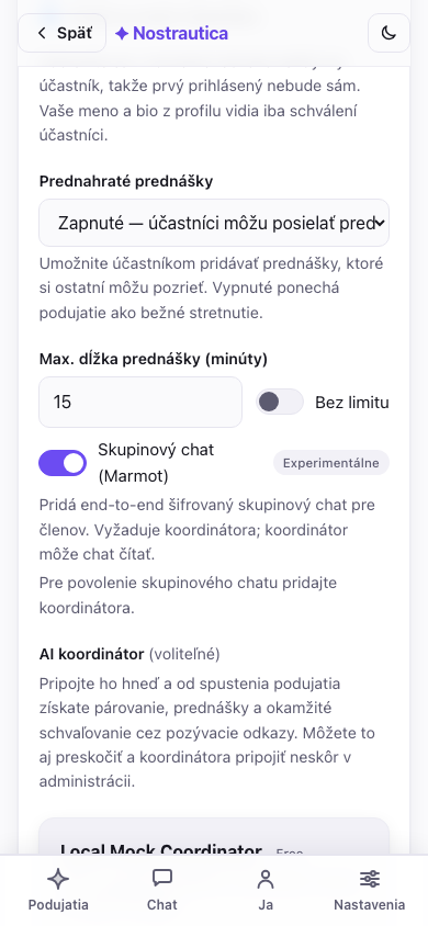 Formulár na vytvorenie podujatia