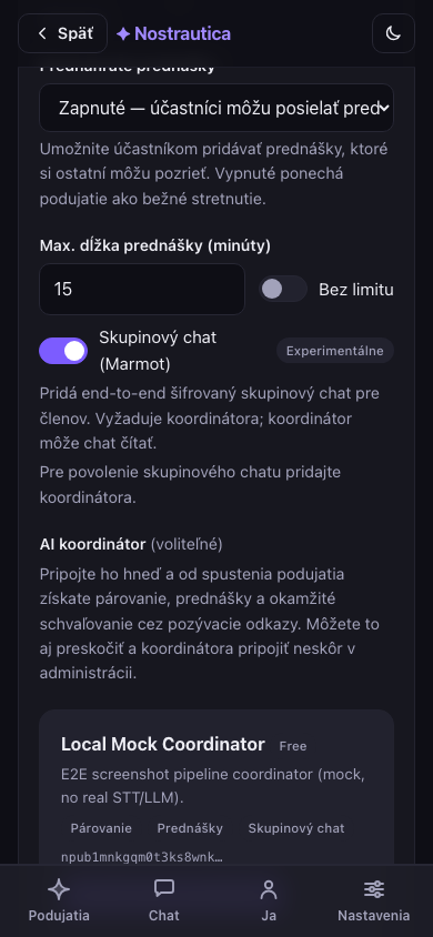 Výber koordinátora priamo pri vytváraní podujatia