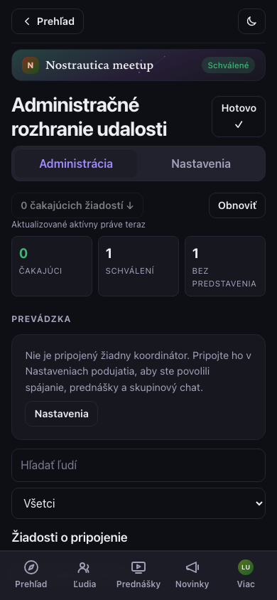 Prehľad administrácie, karta Administrácia