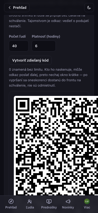 Zdieľaný vstupný kód — jeden QR pre celú miestnosť