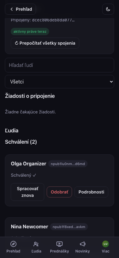 Schválení účastníci