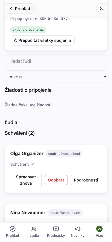 Schválení účastníci