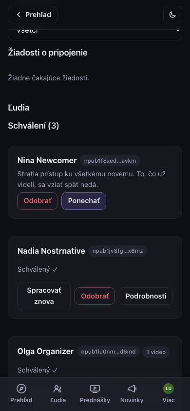 Schválená karta s akciou Odobrať