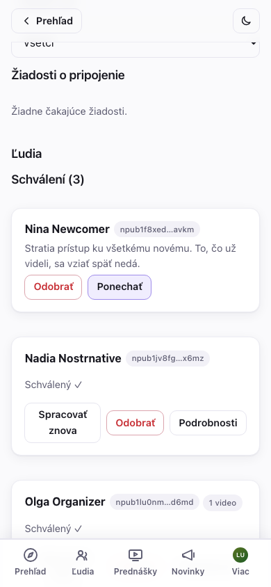 Schválená karta s akciou Odobrať