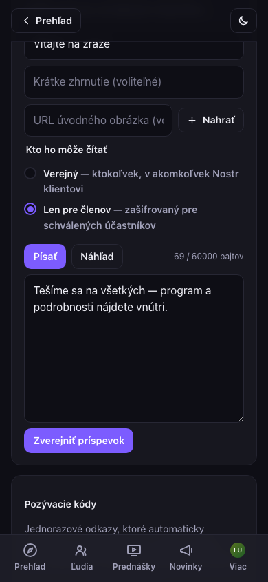 Editor príspevkov podujatia — vybraný „len pre členov"
