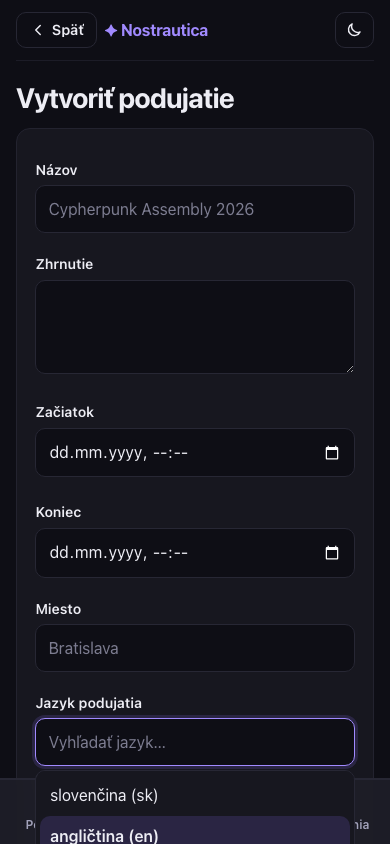 Výber jazyka podujatia