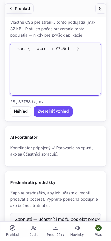 Vzhľad — CSS motívu podujatia so živým náhľadom