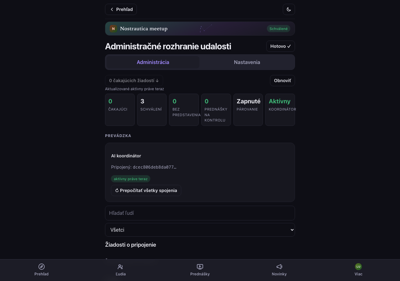 Prehľad administrácie organizátora na celú šírku