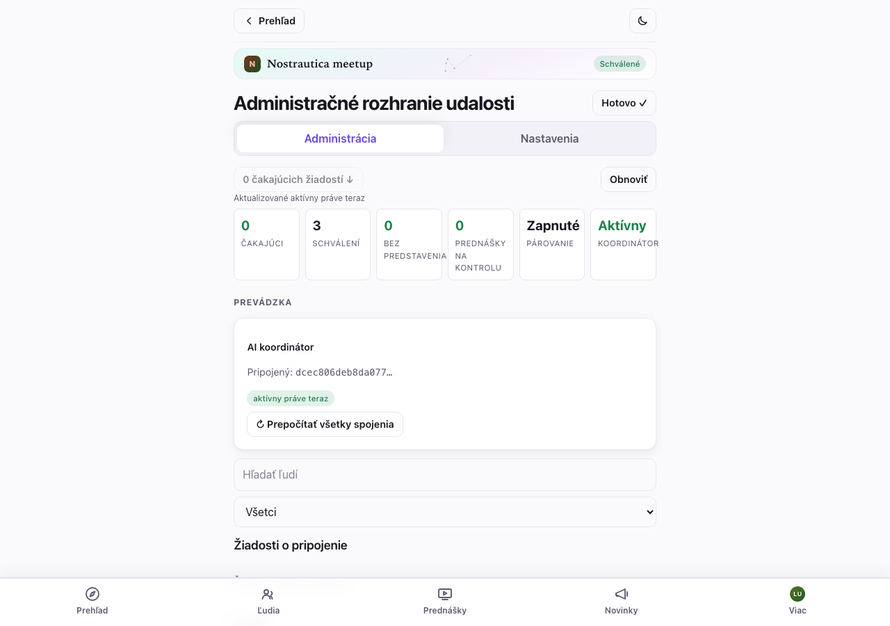 Prehľad administrácie organizátora na celú šírku