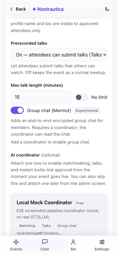 Picking a coordinator on the create form