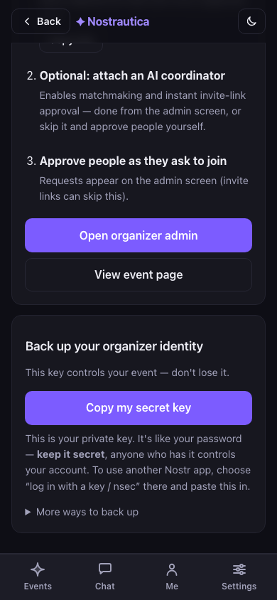 Event created — share link and checklist