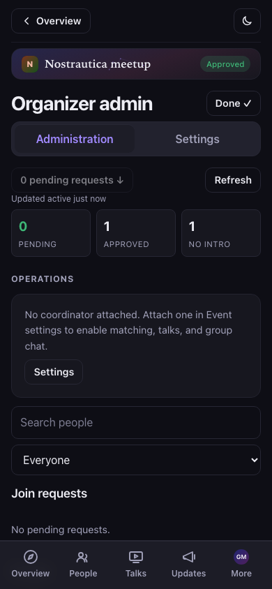 Admin overview, Administration tab