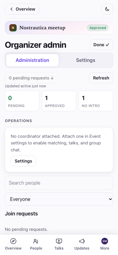 Admin overview, Administration tab