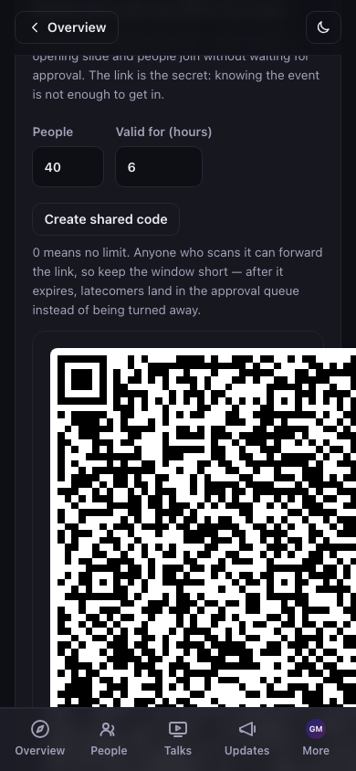 Shared entry code — one QR for the room