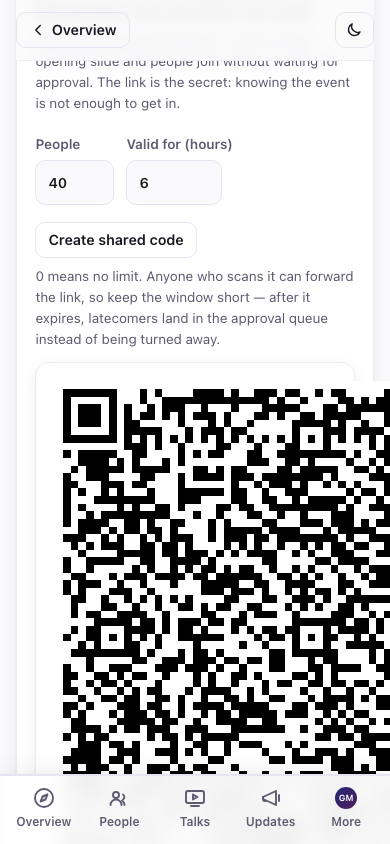 Shared entry code — one QR for the room