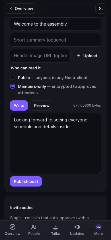 Event posts composer — members-only selected