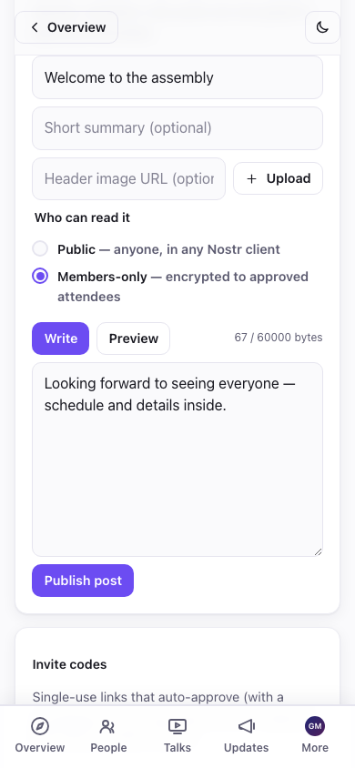 Event posts composer — members-only selected